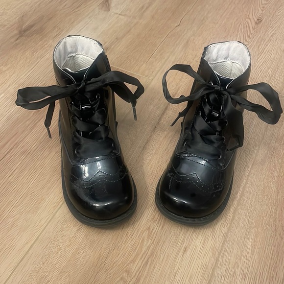 Black, lace up, side zip, girl boots - Picture 2 of 5